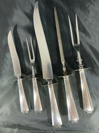 Sterling Silver Fairfax By Gorham 5 Piece Carving Set: 2 Forks,  2 Knifes,  Stone