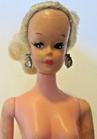 Vintage Uneeda Wendy Doll Nude Blonde Ponytail Lilli Clone With Earrings 11.  5 "