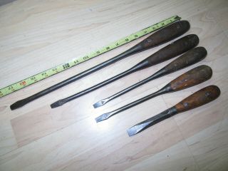 5 Vintage Perfect Handle Type Screw Drivers 3 Marked Pexto Walden Tobrin Tools