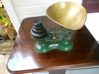 English Cast Iron Balance Kitchen Farmhouse Scales Brass Pan Cast Iron Weights