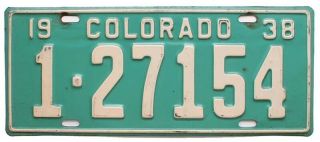 Colorado 1938 License Plate,  1 - 27154,  Denver County,  Paint Beauty