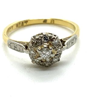 Antique Art Deco 18 Ct Gold Platinum Diamond Cluster Ring 26