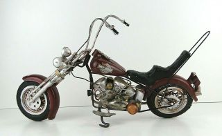 Vintage Harley Davidson Handmade Metal Chopper Motorcycle Sculpture Bike Red