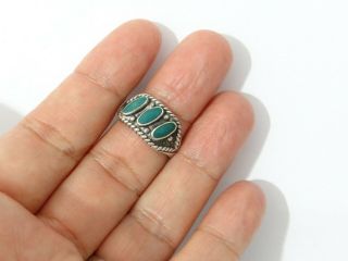 Vintage Native American Sterling Silver Zuni Petite Point Turquoise Ring Size 7