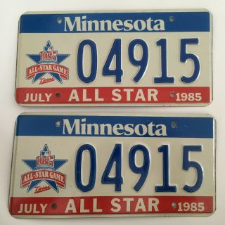 1985 Minnesota All Star License Plate Pair Plates Mint/nos With Envelope