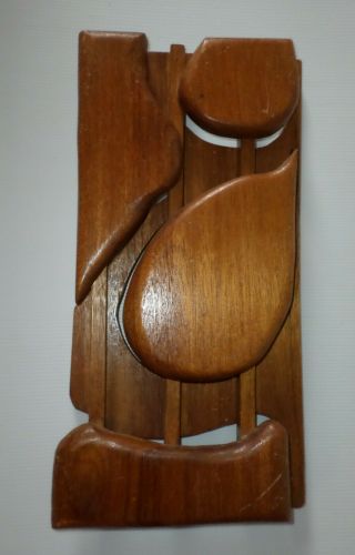 Mid Century Modern Brutalist Abstract Carved Wood Hanging Wall Art Sculpture