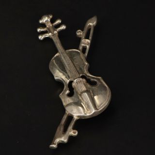 Vtg Sterling Silver - Violin Bow Musical Instrument Solid Brooch Pin - 18g