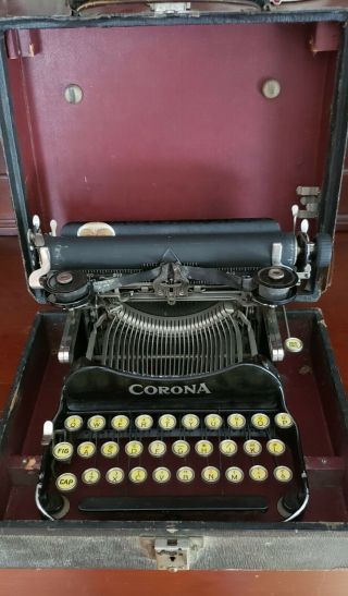 Antique Vintage Corona Model 3 Folding Portable Typewriter W/original Wood Box