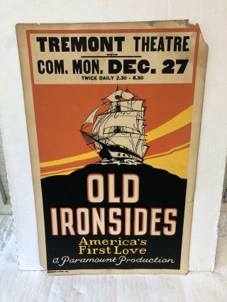 Antique Morgan Litho Co 14x22 Movie Poster Old Ironsides 1926 Paramount