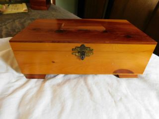 Vintage Cedar Wooden,  Brass Metal Jewelry Chest Wood Dresser Box Retro