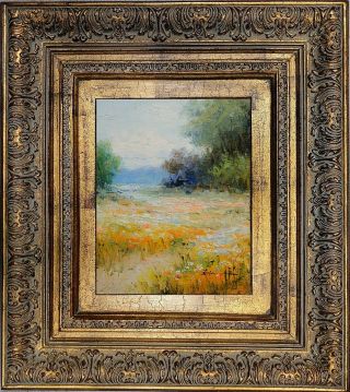 Antique Gold Framed,  Oil Painting On Canvas,  Summer Flowers Field