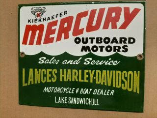 Mercury Outboard Harley Davidson Motorcycle Boat Porcelain Sign Lake Sandwich Il