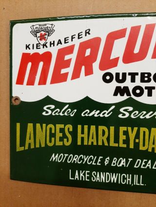 Mercury Outboard Harley Davidson Motorcycle Boat Porcelain Sign Lake Sandwich IL 2