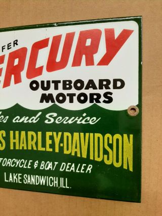 Mercury Outboard Harley Davidson Motorcycle Boat Porcelain Sign Lake Sandwich IL 3