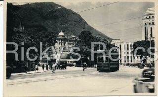 B&w Rppc Queen’s Street Hong Kong 20 Double Decker 1940’s/50’s Postcard