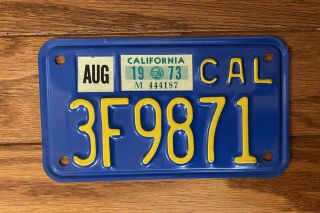 1970 Ca Motorcycle License Plate,  1973 Validation,  3f9871