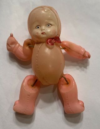 Vintage 40’s Jointed & Strung Celluloid Doll Kewpie Snow Baby Occupied Japan 4”