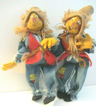 Two 10 " Tall 1976 Vintage Anna Lee Scarecrows