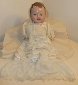 Vintage Composition Baby Doll 16 " Christening Gown