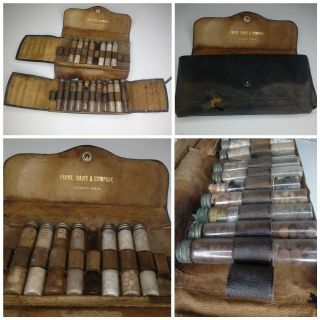 Antique Medical Apothecary Kit Parke,  Davis Leather Travel Case Pharmacy Vials