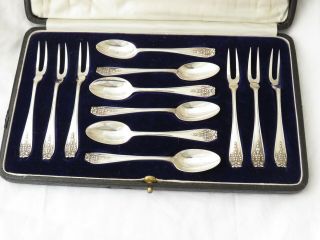Solid Silver Cake Forks & Tea Spoon Set - London 1924