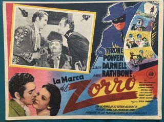 The Mark Of Zorro Tyrone Power Mexican Lobby Card Linda Darnell Vintage 1940