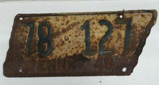1948 Tennessee State Shape License Plate Garage Art Vintage Rusty Unique Cool