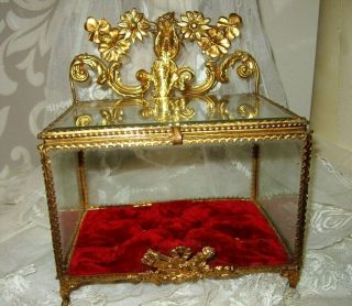 Antique French Gold Gilt Metal & Glass Casket