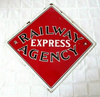 Vintage Railway Express Agency Porcelain Train Railroad Sign - 12 " - All Org