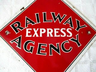 VINTAGE RAILWAY EXPRESS AGENCY PORCELAIN TRAIN RAILROAD SIGN - 12 