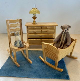 Vintage Miniature 1:12 Wooden Doll House Furniture For Baby Nursery