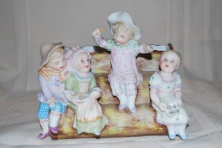 Antique German Bisque Piano Baby Figurine Vase Children Choir Singing Lovely