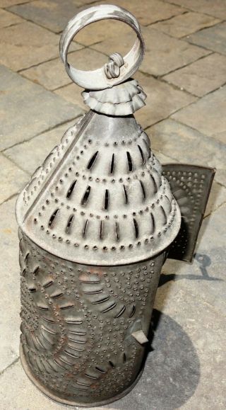 Antique Authentic Paul Revere Punched Tin Candle Lantern 3