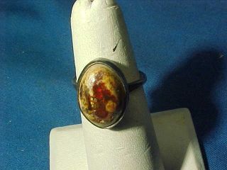 Vintage Mexican Sterling Silver Ring W Fire Opal Cabochon Size 5