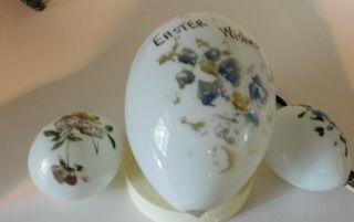 3 Vintage Victorian Hand Painted Milk Glass Easter Eggs