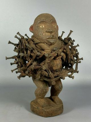 200704 - Old Tribal African Bakongo Magic Nail Statue - Congo.