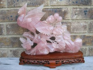 Antique Chinese Carved Rose Quartz Bird Of Heaven,  Very Large,  1840 Grams