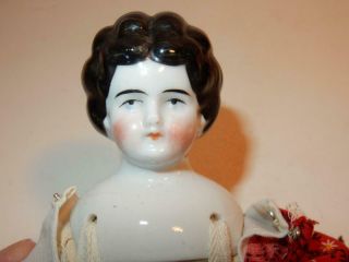 Antique German China Head Early Doll 9 " Germany 3 Mark Dollhouse Size Dress Hat