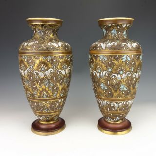 Antique Doulton Lambeth - Slaters Patent Stoneware Gilded Floral Vases