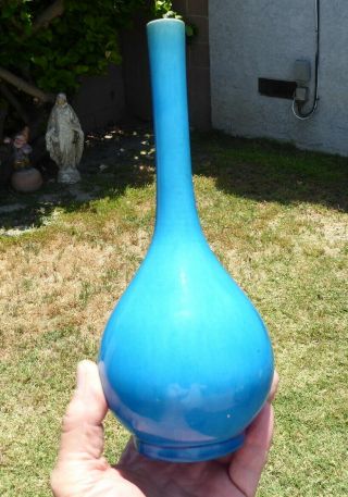 Antique Chinese / Japanese 19th C ? Turquoise Monochrome Bottle Vase