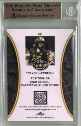 Trevor Lawrence 2018 Leaf US Army All - American Bowl Base Clemson Tigers BGS 9.  5 2