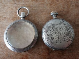 2 Vintage Ladies Sterling Silver Pocket Watch Cases