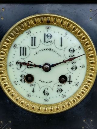 Antique Black Slate & Marble French Mantle Clock Garniture Set Circa 1900 3