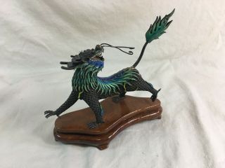 Fine Antique Chinese Silver Enamel Dragon Figure On Stand