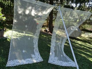 Lovely Pair Antique French Tambour Net Lace Curtain Panels