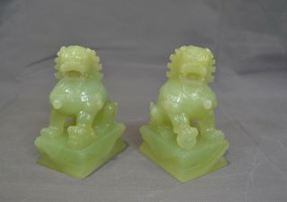 Large Pair Chinese Antique / Vintage Carved Jade Stone Foo Dogs Kylins 5“ Tall