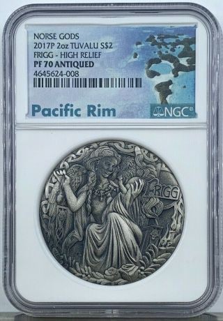 2017 Tuvalu $2 Norse Gods Frigg 2 Oz Silver Ngc Pf 70 Antiqued High Relief