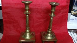 Pair Antique Early 19th Century Russian Brass Candlesticks