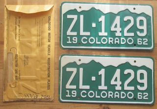 Colorado 1962 Summit County License Plate Pair & Envelope - Zl - 1429