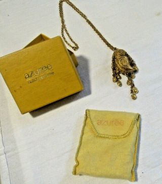 Vtg Etruscan Azuree Estee Lauder Sunshine Paisley Solid Perfume Compact Necklace